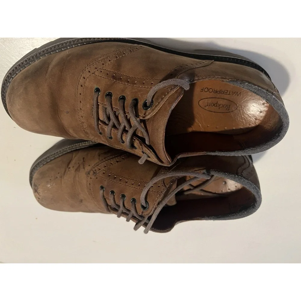 Rockport Waterproof Leather Oxford Shoes Mens 8W Brown Cap Toe Comfort Dress